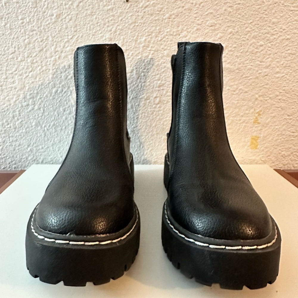 Sincerely Jules Black Platform Lug Ankle Boots with Contrast Stitch